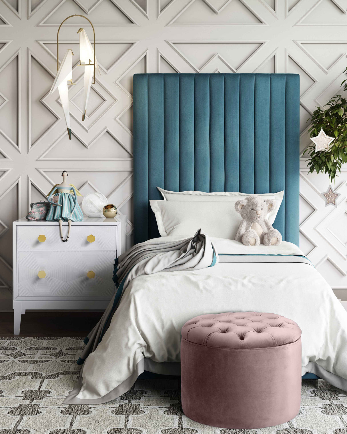 Queen Velvet Round Storage Ottoman