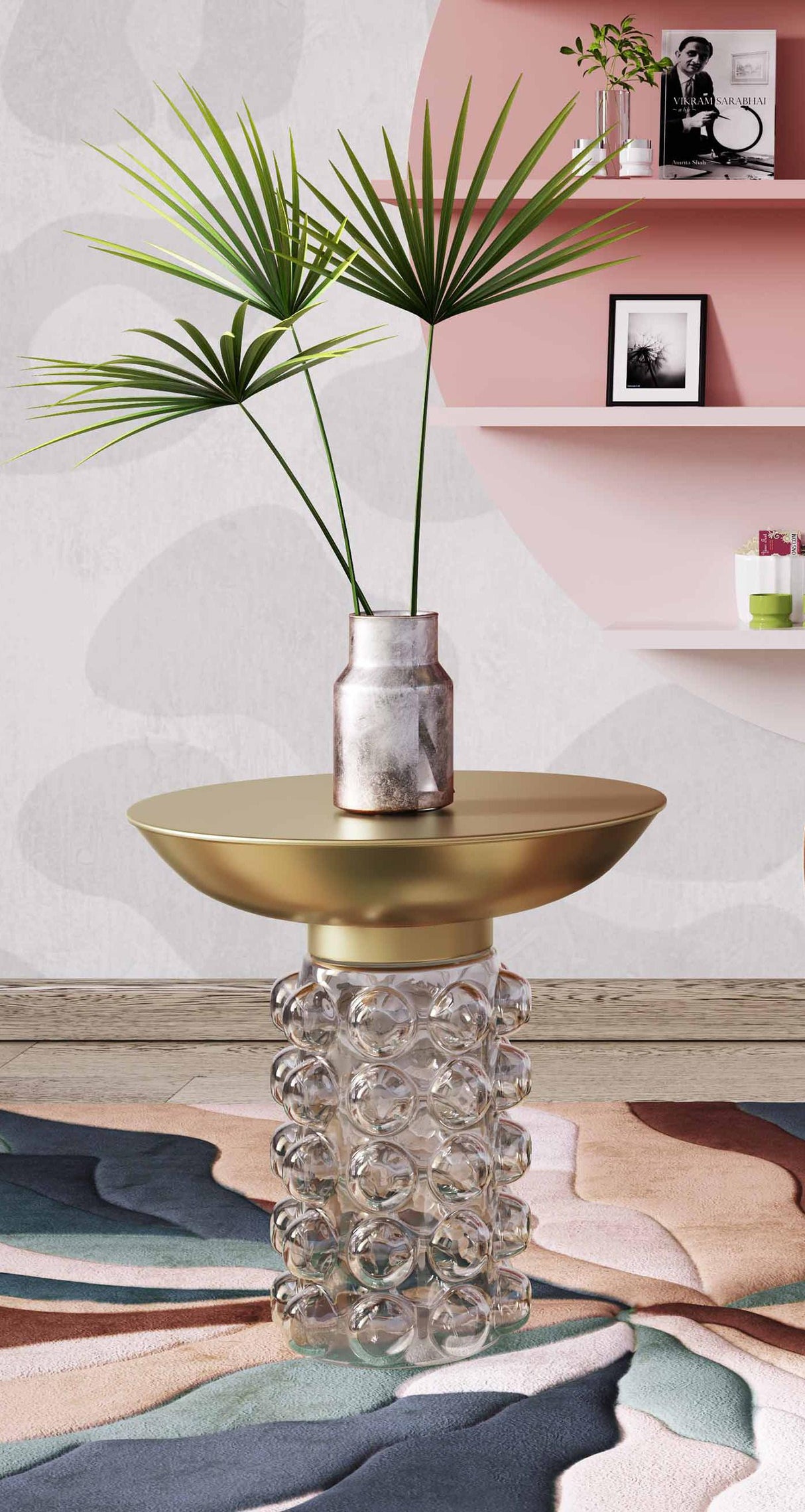 Bubble Glass and Brass Side Table