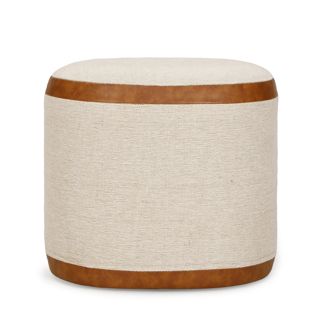Huche Cotton Jute and Vegan Leather Oval Contract-Grade Pouf - View 4