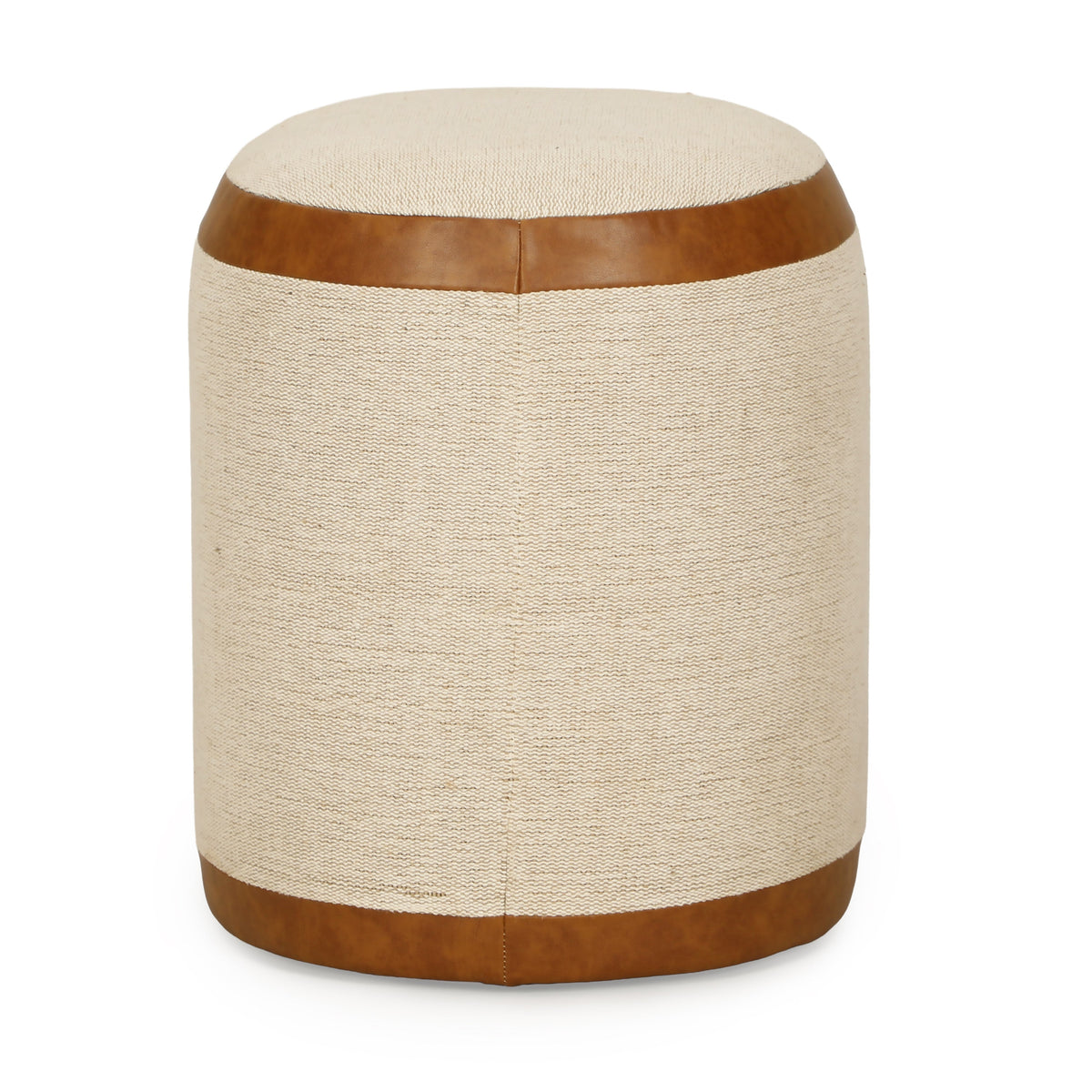 Huche Cotton Jute and Vegan Leather Oval Contract-Grade Pouf - View 5