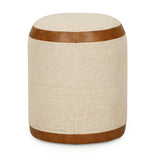 Huche Cotton Jute and Vegan Leather Oval Contract-Grade Pouf - View 5