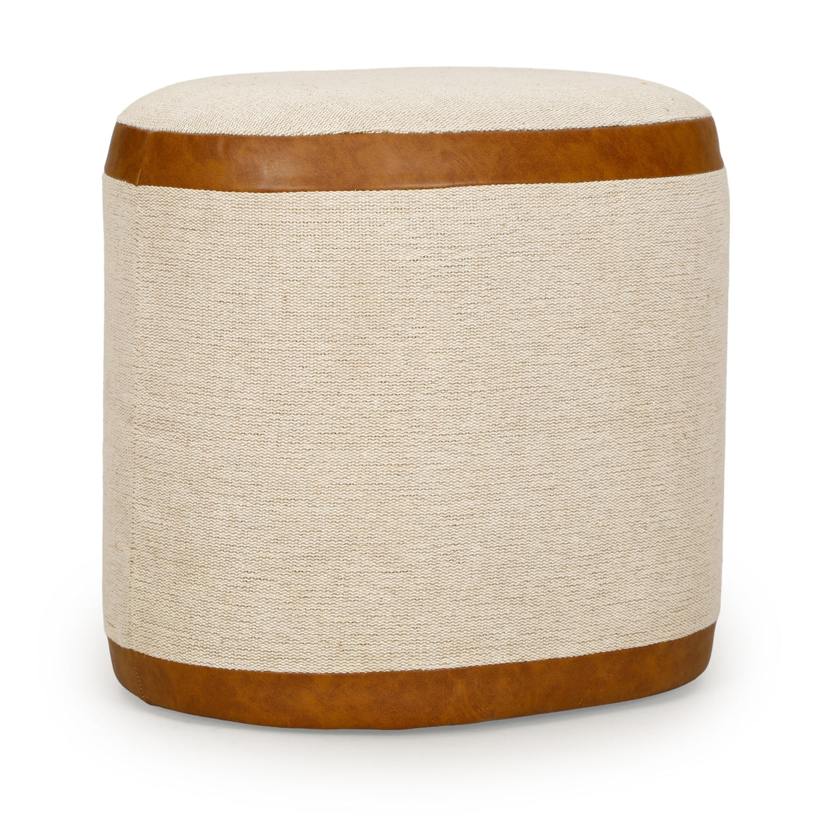 Huche Cotton Jute and Vegan Leather Oval Contract-Grade Pouf - View 6