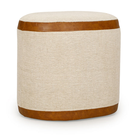 Huche Cotton Jute and Vegan Leather Oval Contract-Grade Pouf - View 6