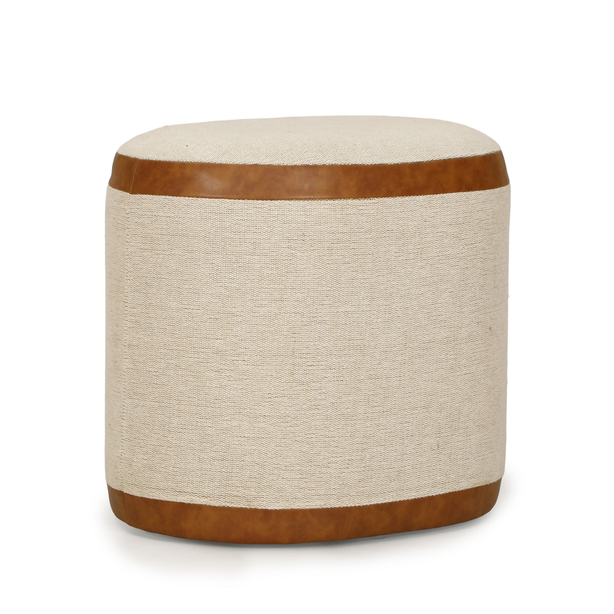 Huche Cotton Jute and Vegan Leather Oval Contract-Grade Pouf - View 1