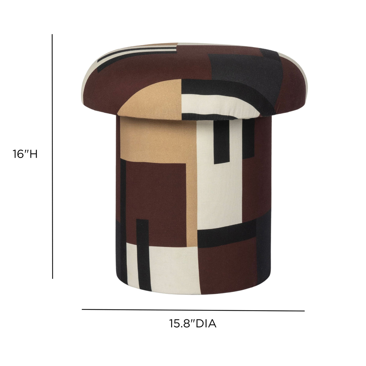Lucy Mud Brown Abstract Print Mushroom Accent Stool - View 6