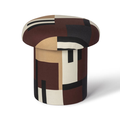 Lucy Mud Brown Abstract Print Mushroom Accent Stool - View 1