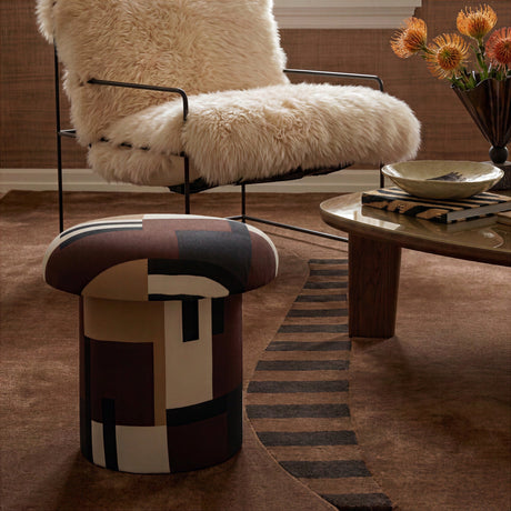 Lucy Mud Brown Abstract Print Mushroom Accent Stool - View 2