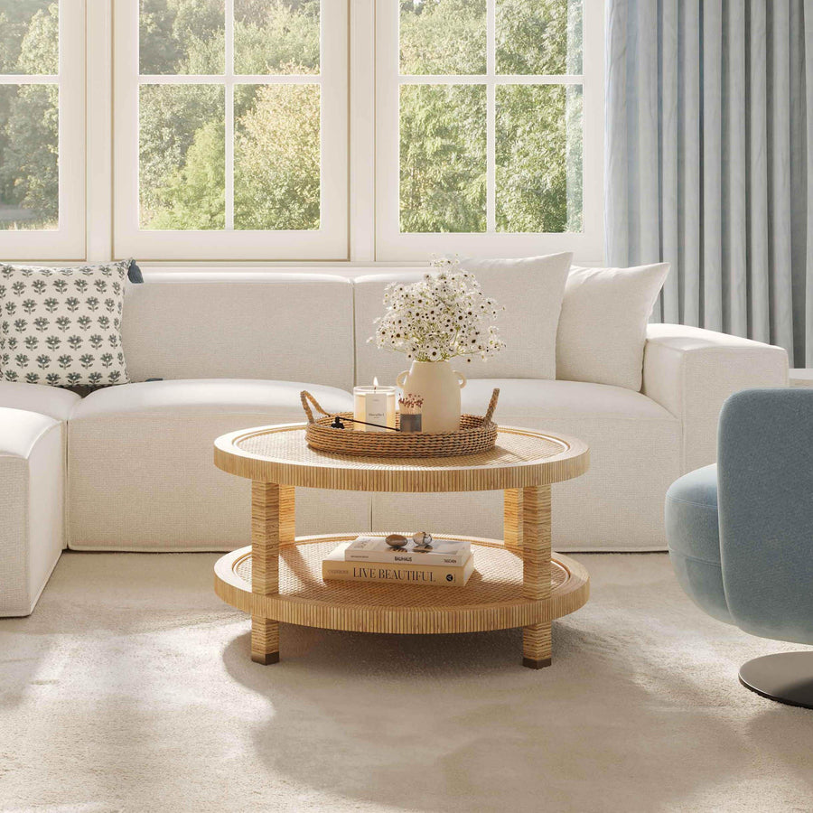 Amara 33" Natural Rattan Round Coffee Table