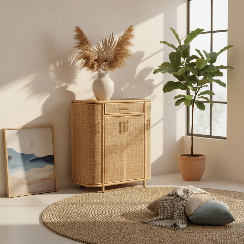 Tarot Natural Rattan Bar Cabinet