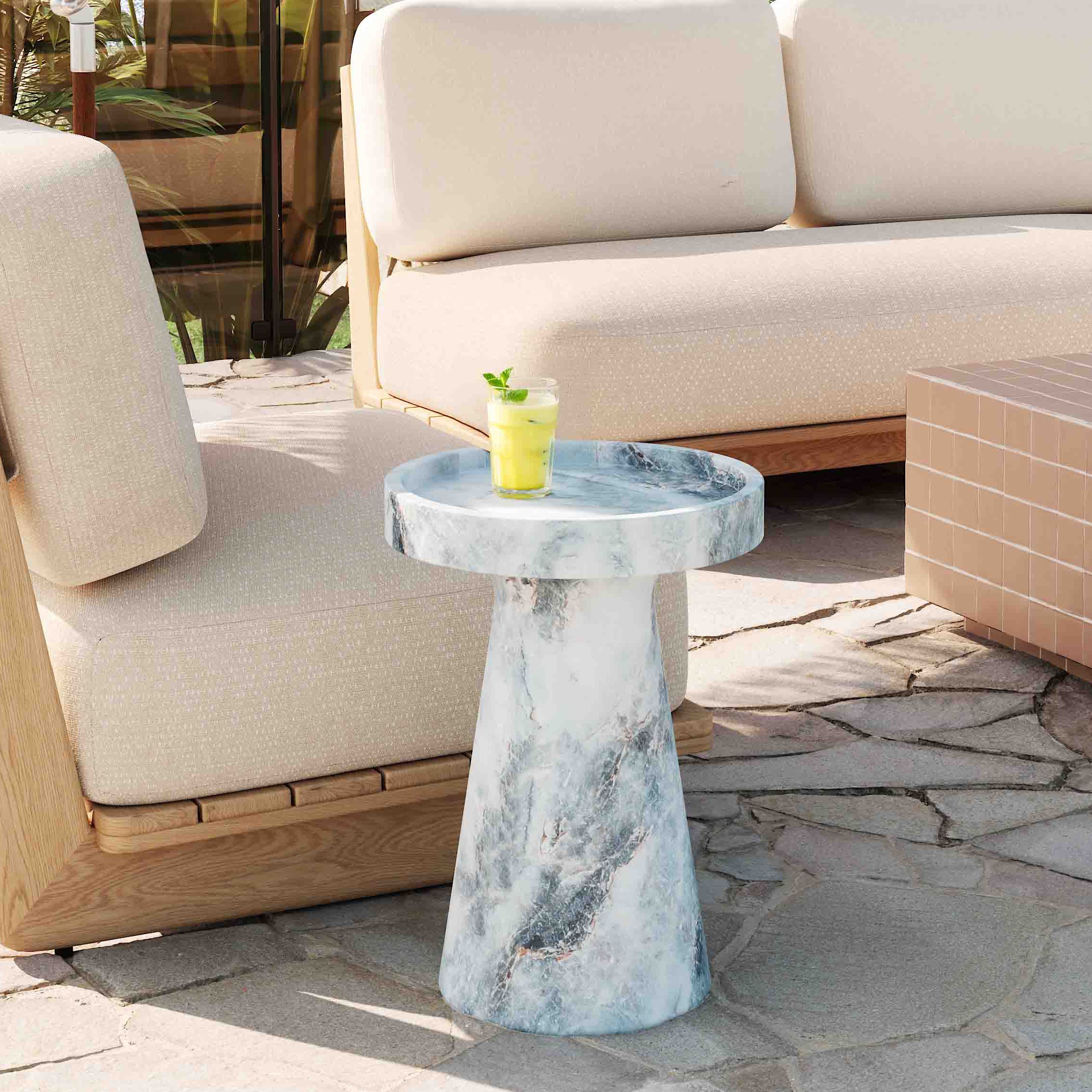Zara Faux Aegean Marble Indoor / Outdoor Side Table – First of a Kind