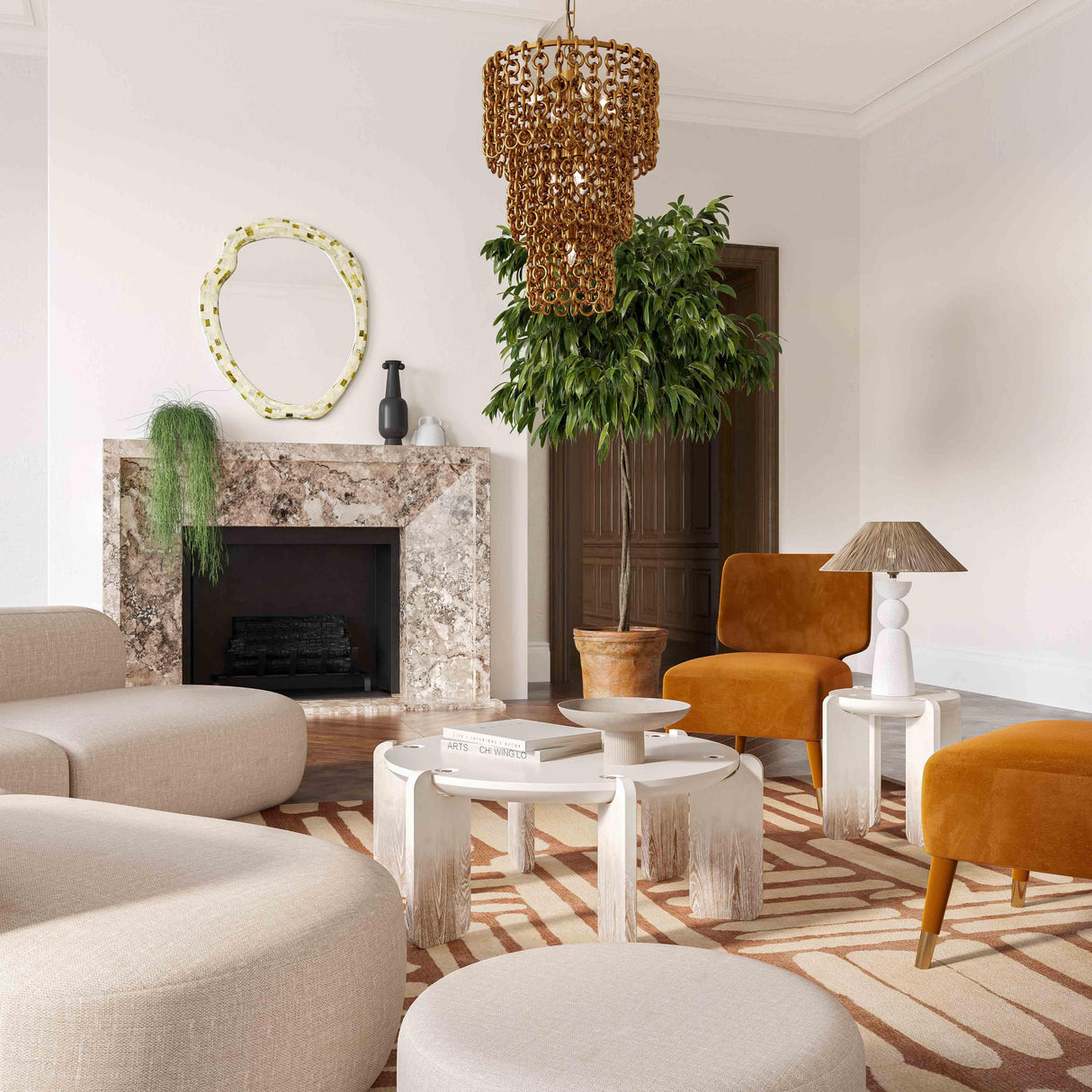 Gloria 35" Cream Oak Round Coffee Table