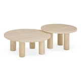 Amora 2-Piece Faux Travertine Indoor/Outdoor Nesting Accent Table Set