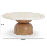Cynthia 36" Faux Travertine Concrete Indoor / Outdoor Coffee Table