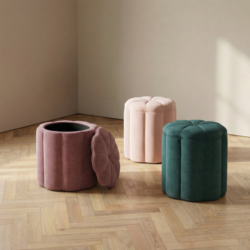 Fleur Textured Performance Velvet Storage Ottoman
