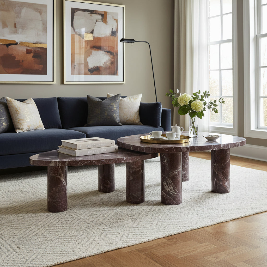 Libby 2-Piece Faux Red Levanto Marble Nesting Coffee Table Set