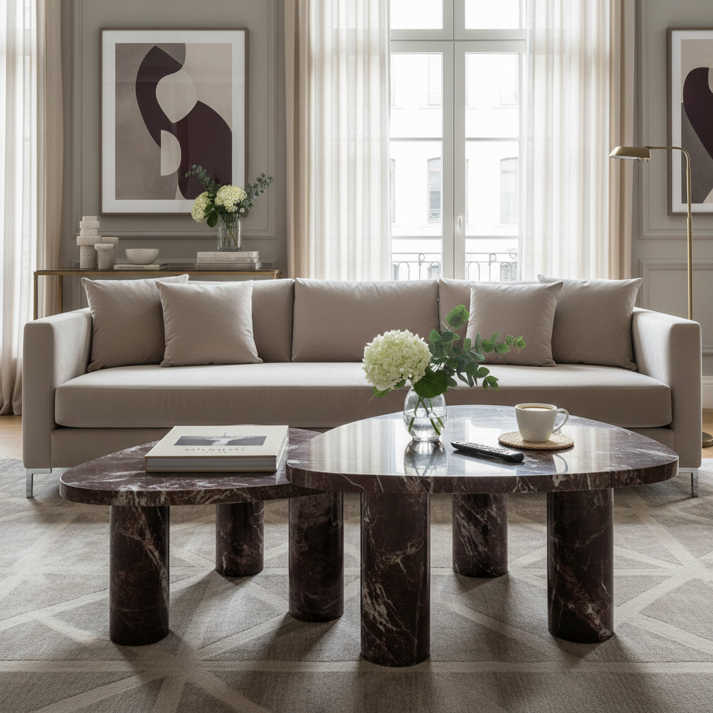 Libby 2-Piece Faux Red Levanto Marble Nesting Coffee Table Set