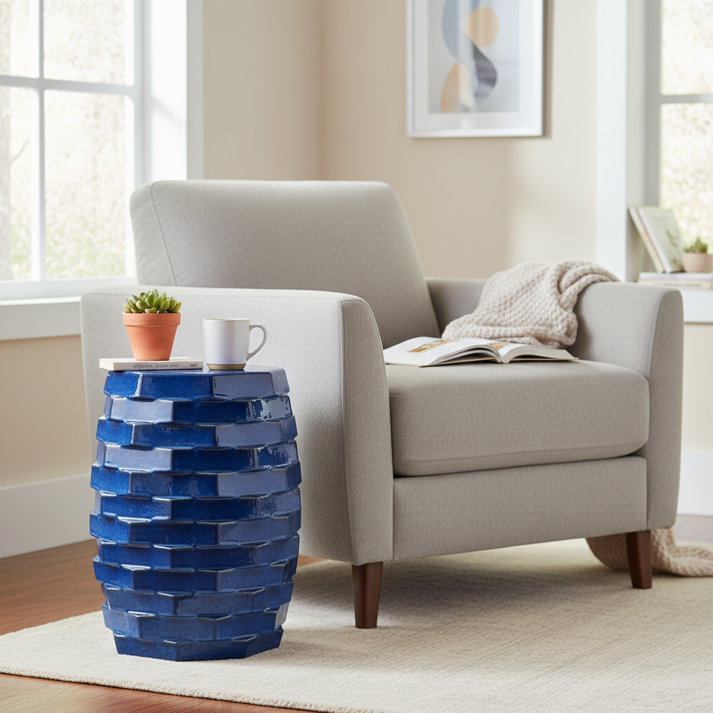 Trax Azul Blue Indoor/Outdoor Ceramic Side Table