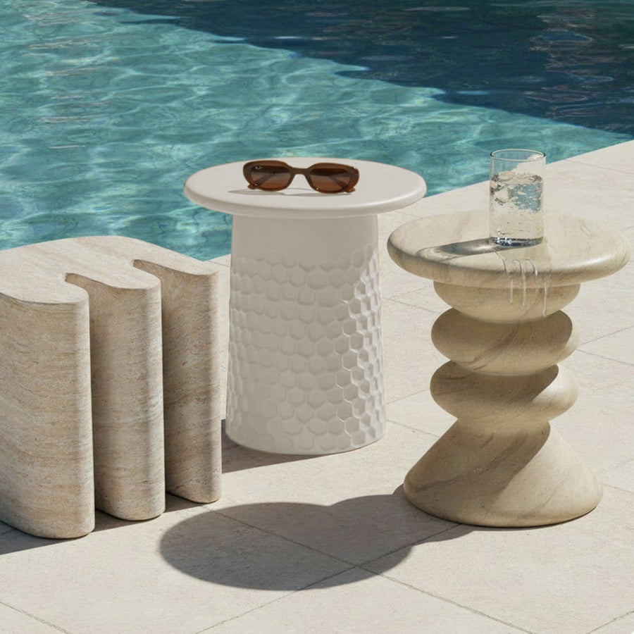 Hessa Indoor/Outdoor Concrete Chiseled Side Table