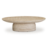 Sonia 51" Faux Travertine Indoor/Outdoor Concrete Coffee Table