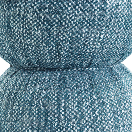 Tomlin Ruched Performance Fabric Game Ottoman in Teal styled beside a gaming table