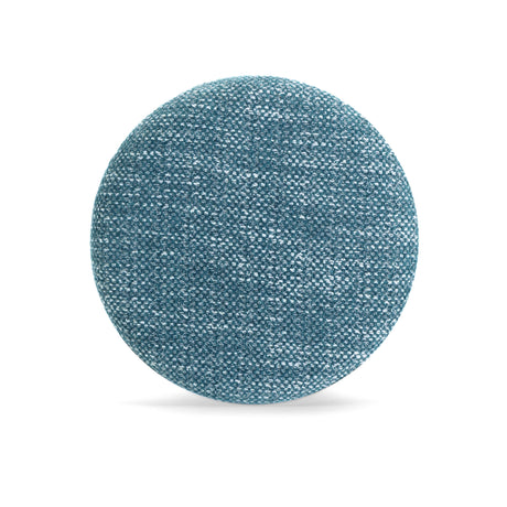 Tomlin Ruched Performance Fabric Game Ottoman in Teal living room accent setup