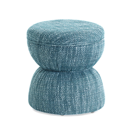 Tomlin Ruched Performance Fabric Game Ottoman in Teal side angle