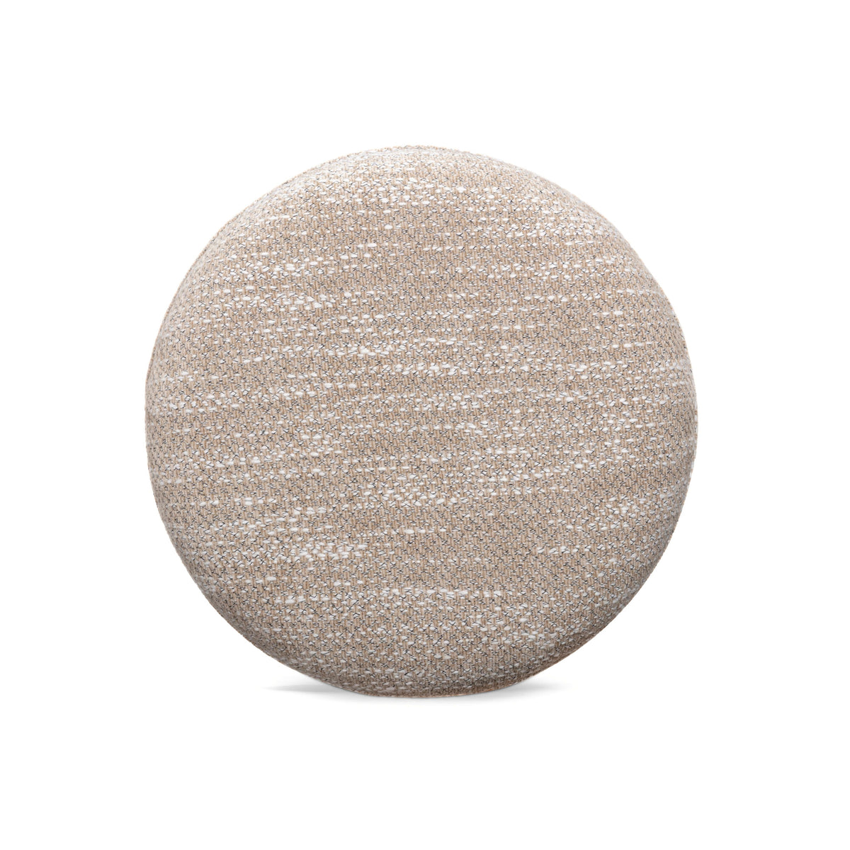 Tomlin Ruched Performance Fabric Game Ottoman in Beige positioned in a neutral modern lounge
