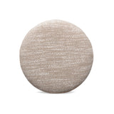 Tomlin Ruched Performance Fabric Game Ottoman in Beige positioned in a neutral modern lounge