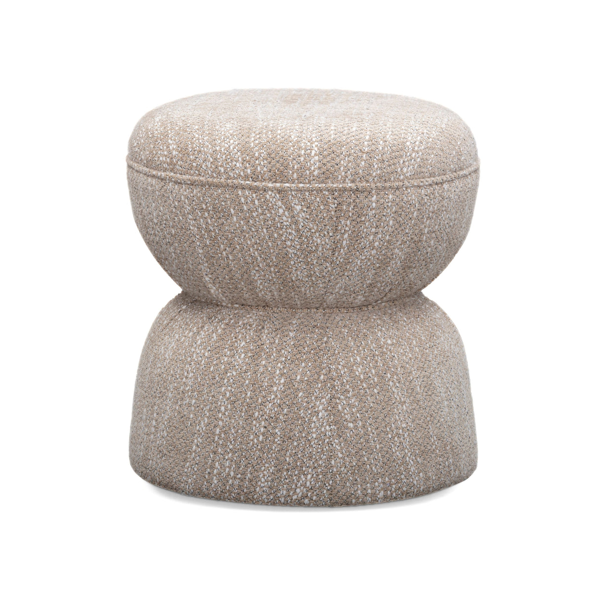Tomlin Ruched Performance Fabric Game Ottoman in Beige paired with vanity table