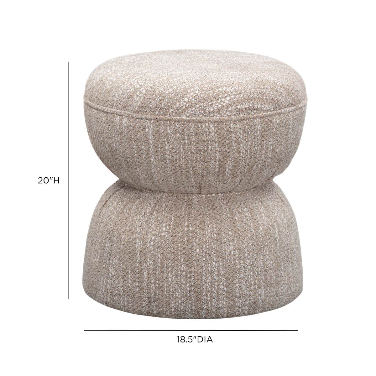 Tomlin Ruched Performance Fabric Game Ottoman in Beige styled in bright natural lighting