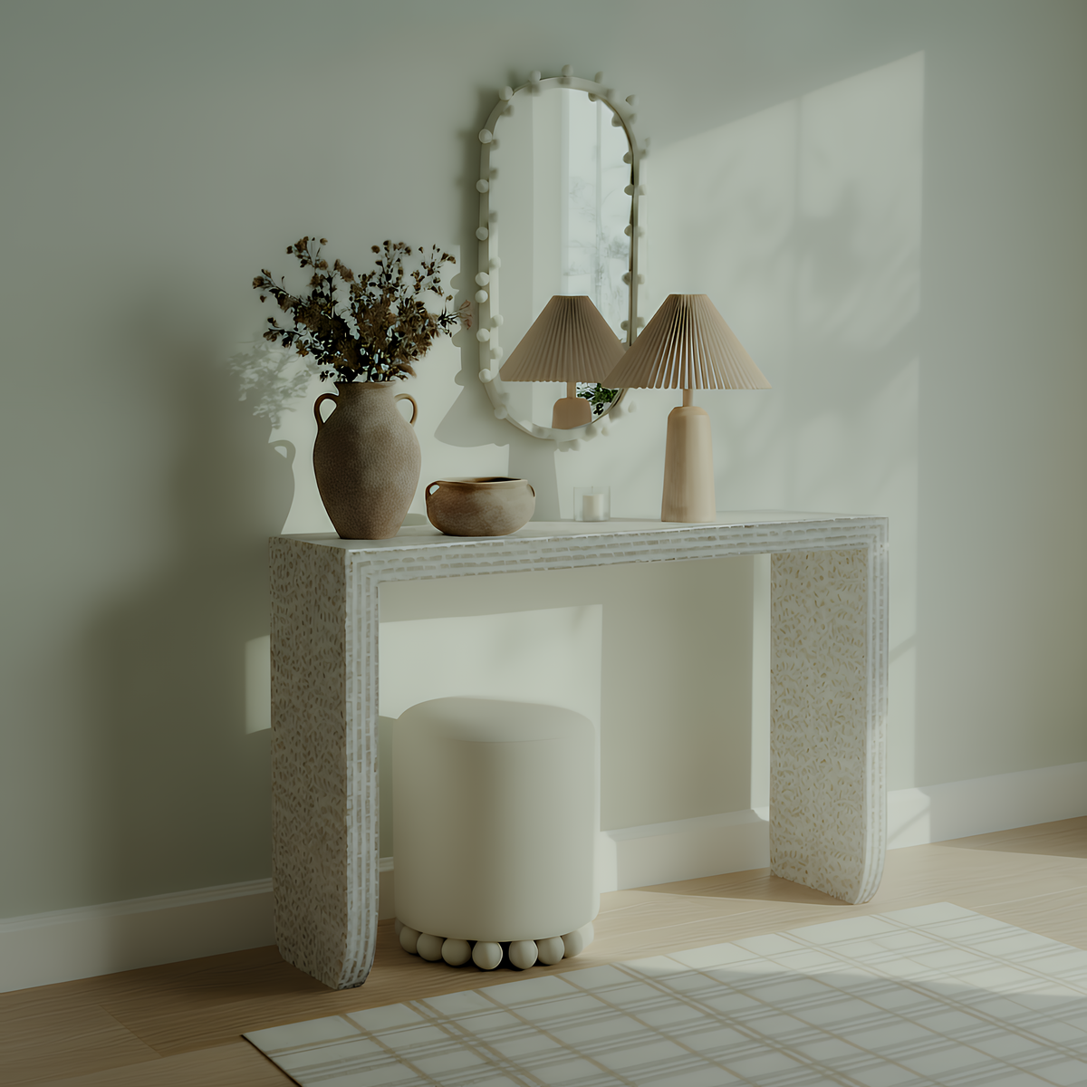 Cyprus 47" Cream Capiz Shell Console Table - View 2