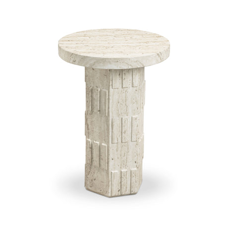 Asta Faux Travertine Indoor/Outdoor Concrete Side Table - View 3