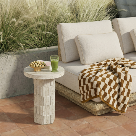 Asta Faux Travertine Indoor/Outdoor Concrete Side Table - View 2