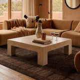 Roxanne 46" Faux Travertine Indoor/Outdoor Concrete Coffee Table - View 2