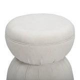 Tomlin Ruched Performance Fabric Game Ottoman in Cream top circular cushion view