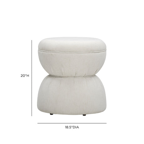 Tomlin Ruched Performance Fabric Game Ottoman in Cream compact accent seating display