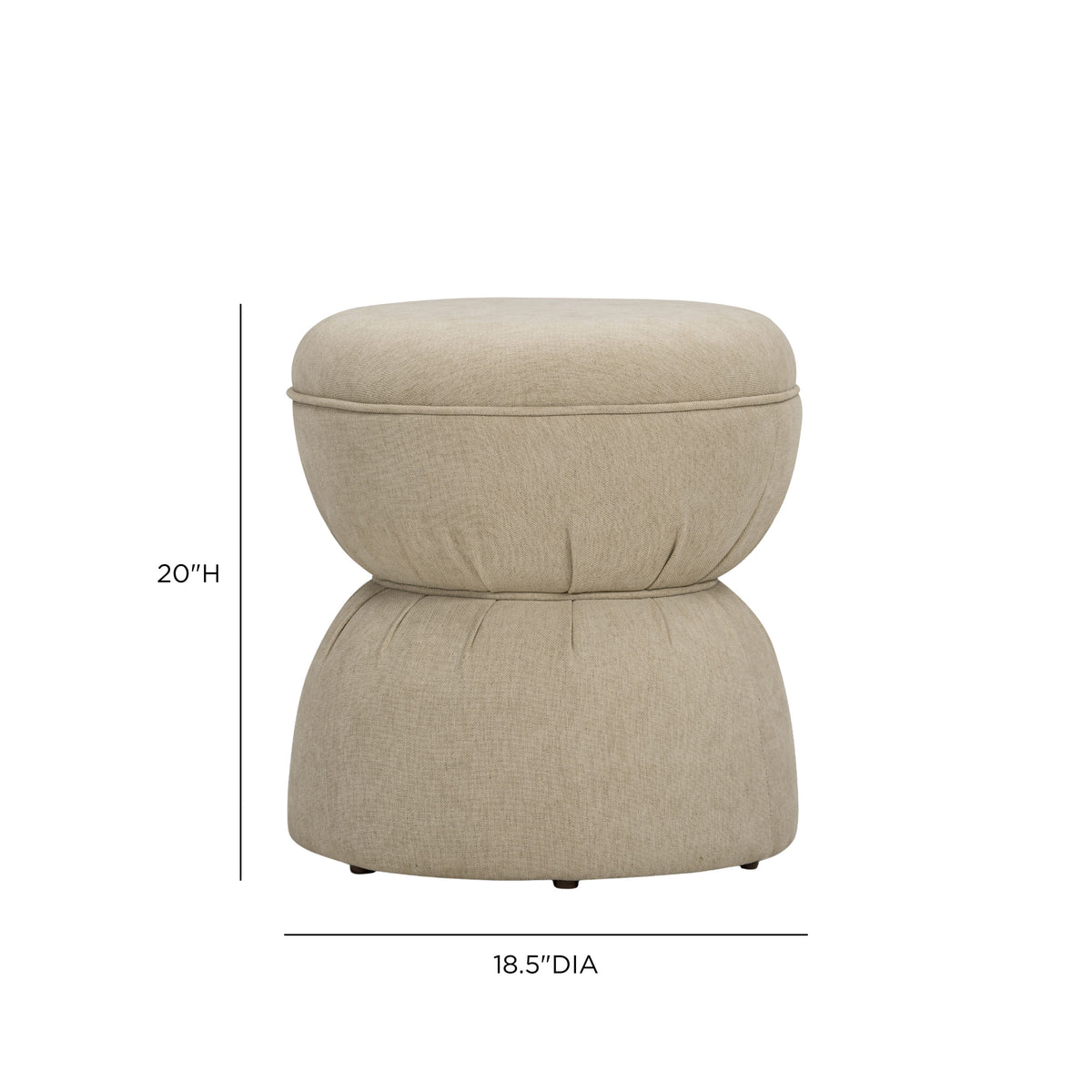 Tomlin Ruched Performance Fabric Game Ottoman in Tan warm neutral room setting