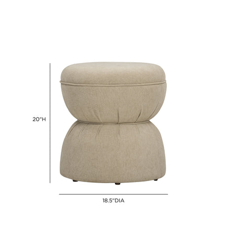 Tomlin Ruched Performance Fabric Game Ottoman in Tan warm neutral room setting