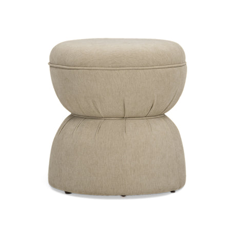 Tomlin Ruched Performance Fabric Game Ottoman in Tan three-quarter profile