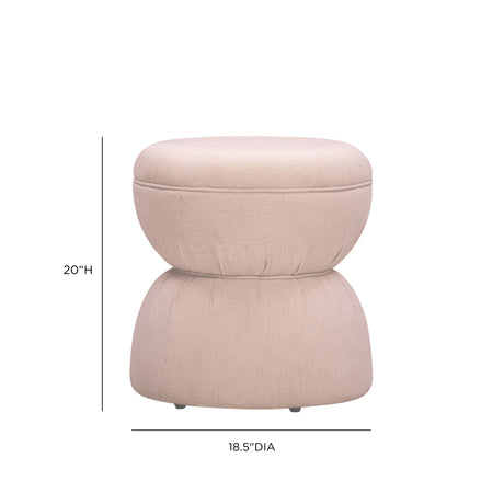 Tomlin Ruched Performance Fabric Game Ottoman in Light Pink soft glam accent styling