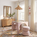 Tomlin Ruched Performance Fabric Game Ottoman tucked neatly under game table setting