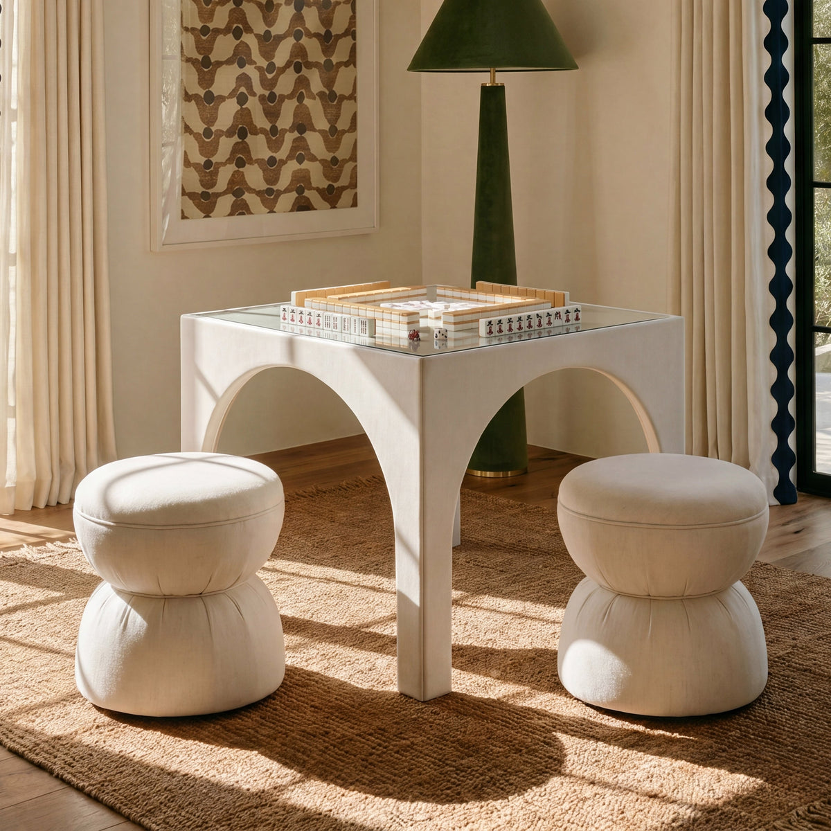 Tomlin Performance Chenille Game Table and Two Ottomans Set - View 13