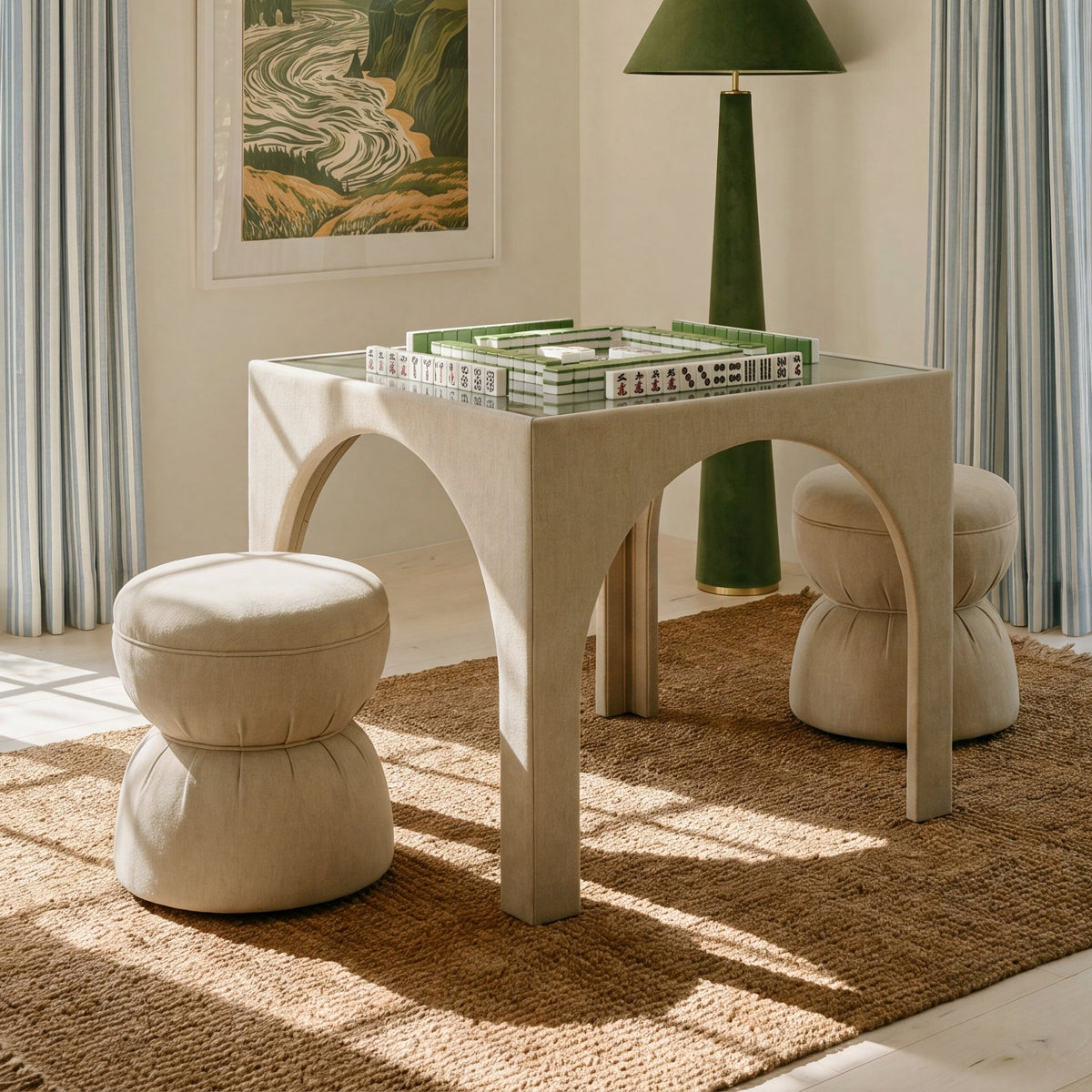 Tomlin Performance Chenille Game Table and Two Ottomans Set - View 3
