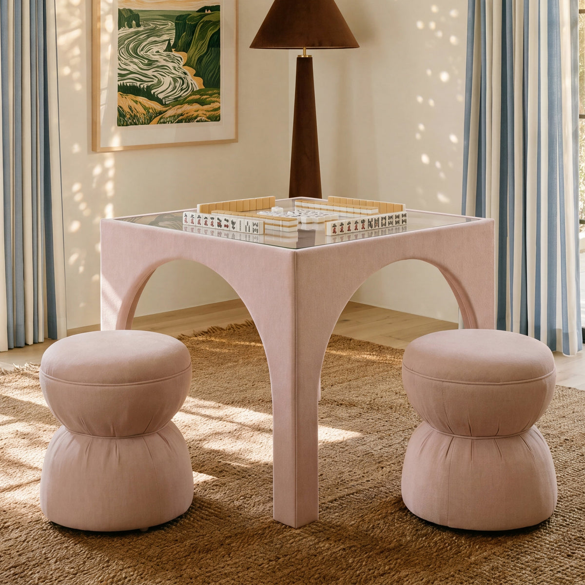 Tomlin Performance Chenille Game Table and Two Ottomans Set - View 35