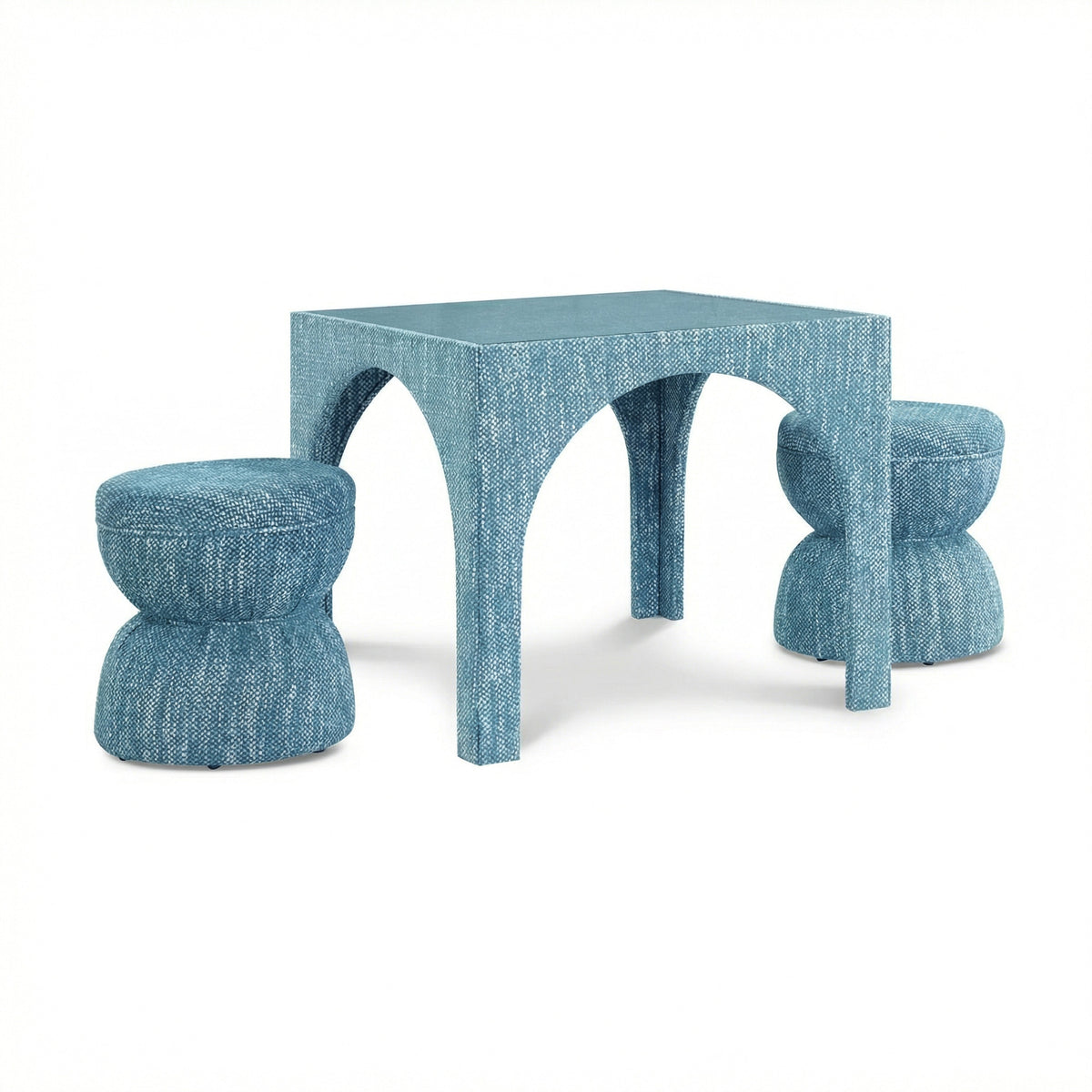 Tomlin Performance Chenille Game Table and Two Ottomans Set - View 23