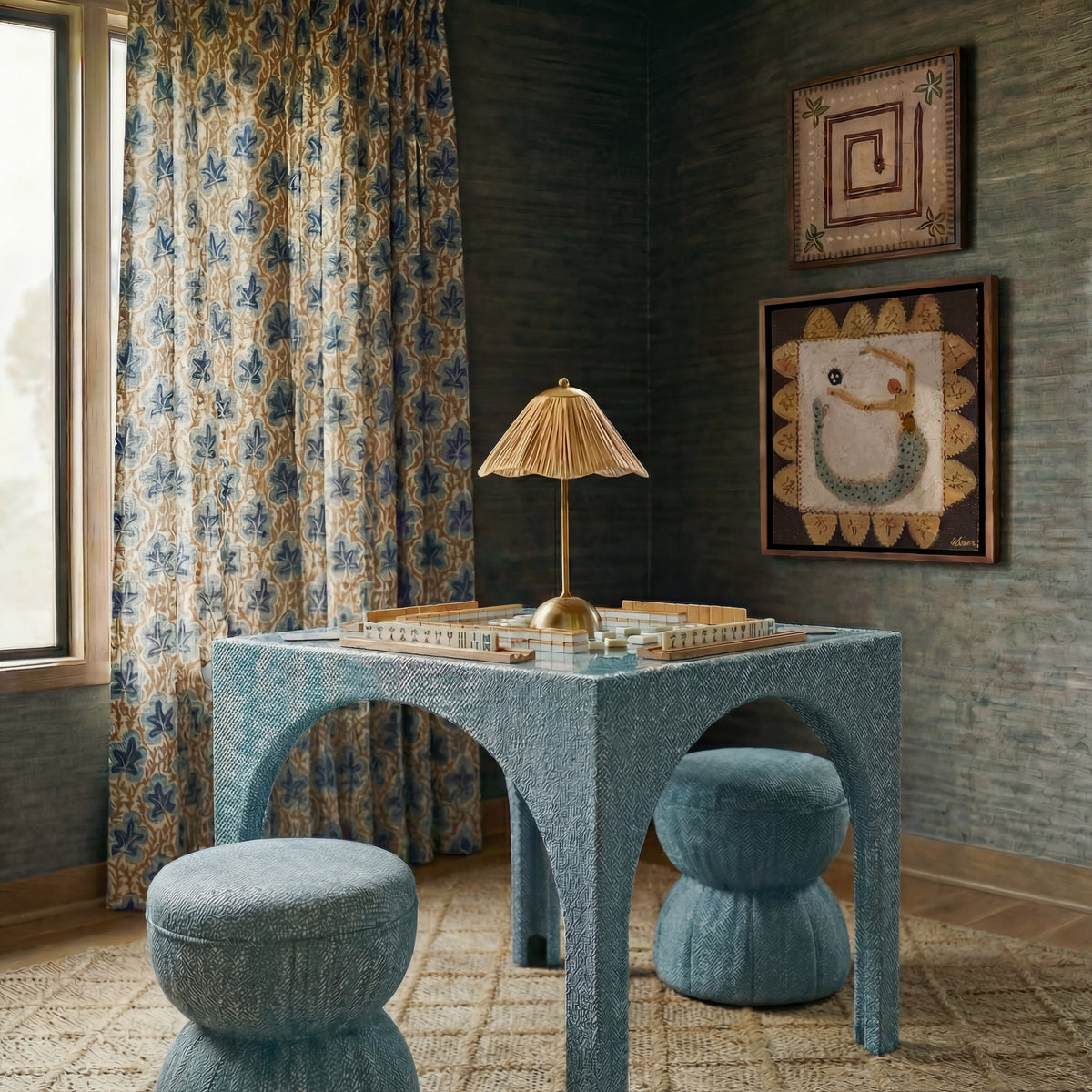 Tomlin Performance Chenille Game Table and Two Ottomans Set - View 24
