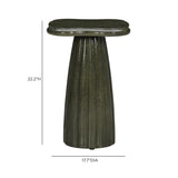 Front angle view of FOAK Addison green sculptural concrete drink table