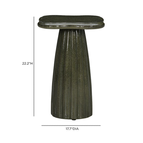Front angle view of FOAK Addison green sculptural concrete drink table