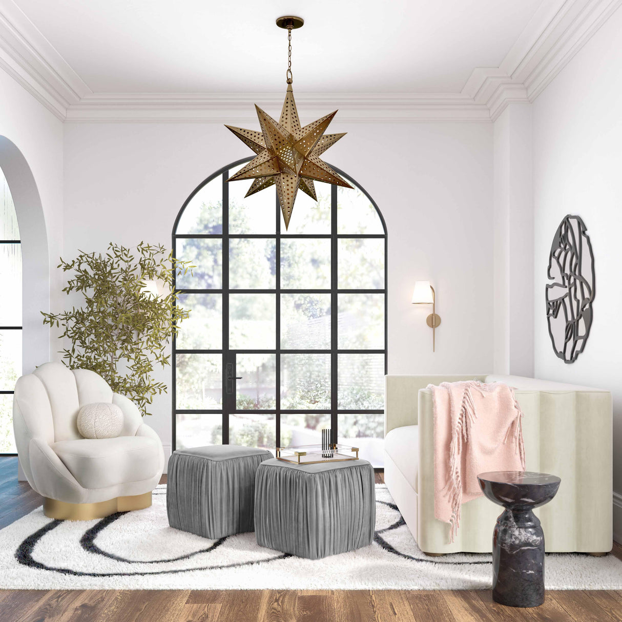 Morgan Pleated Velvet Ottoman