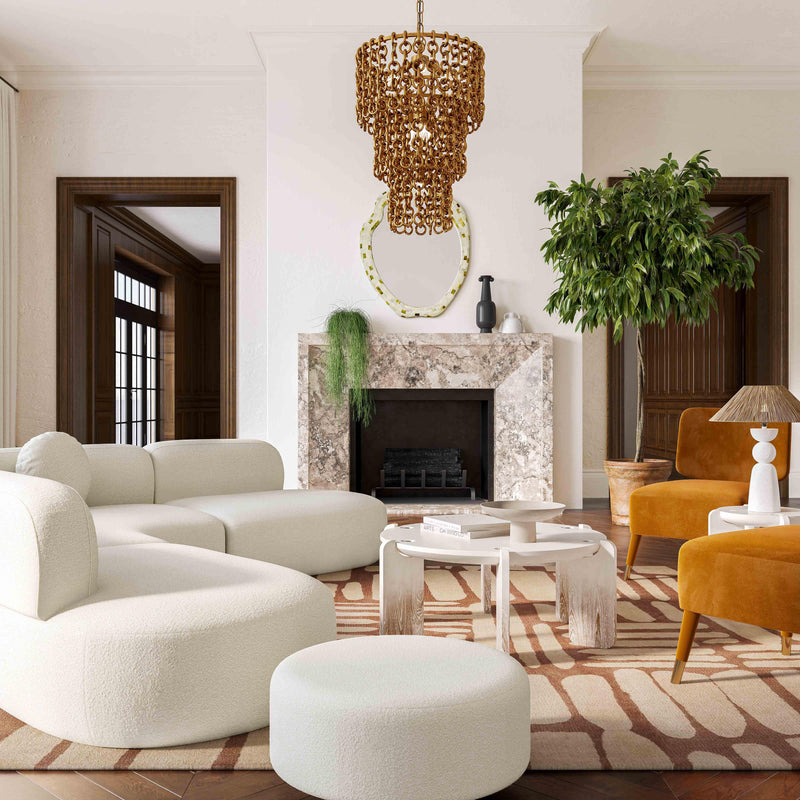 Broohah Upholstered Ottoman with Plush Cushioning - Post-Modern Style in Neutral Boucle